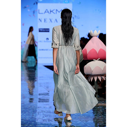 Payal Singhal Blue Embroidered High Low Kurta with Pant (Set of 2)