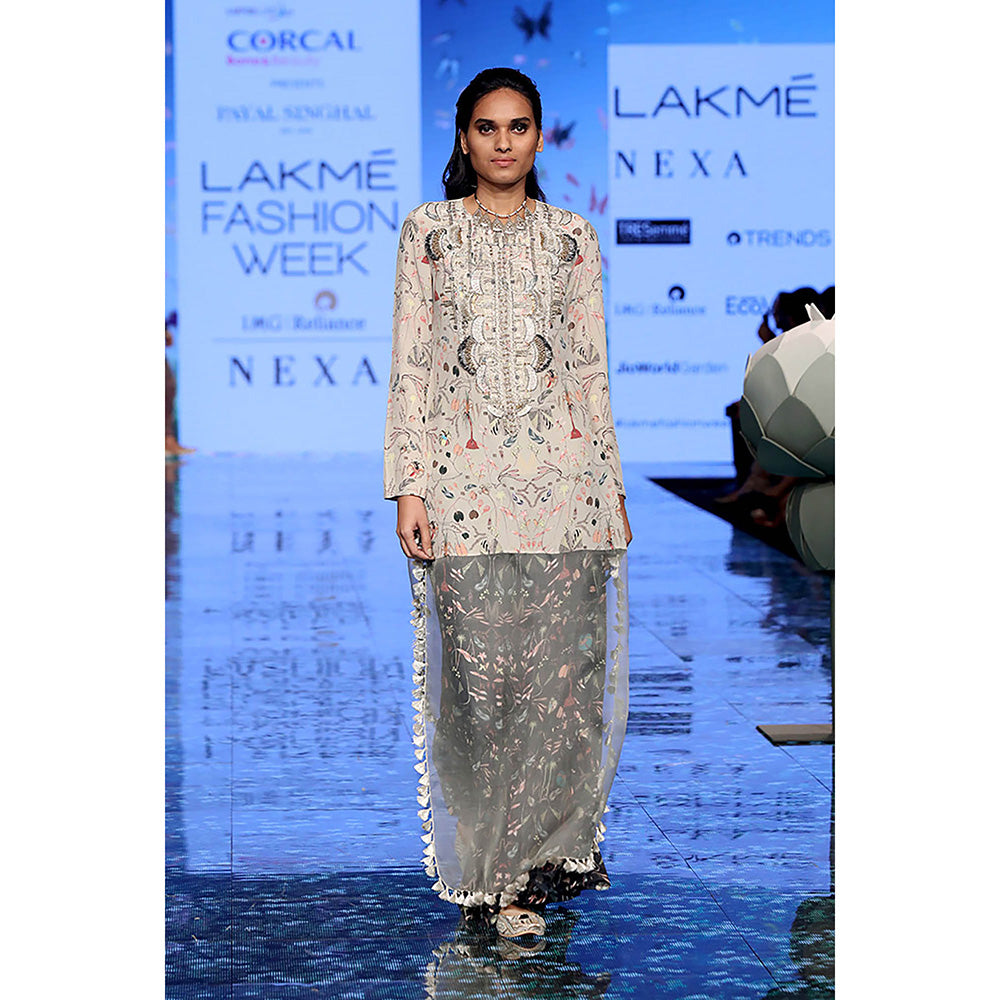 Payal Singhal Ivory Printed Kurta with Sharara (Set of 2)