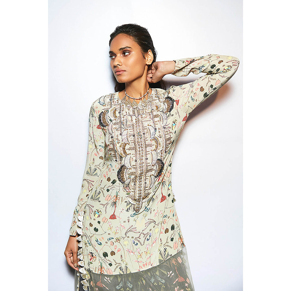 Payal Singhal Ivory Printed Kurta with Sharara (Set of 2)