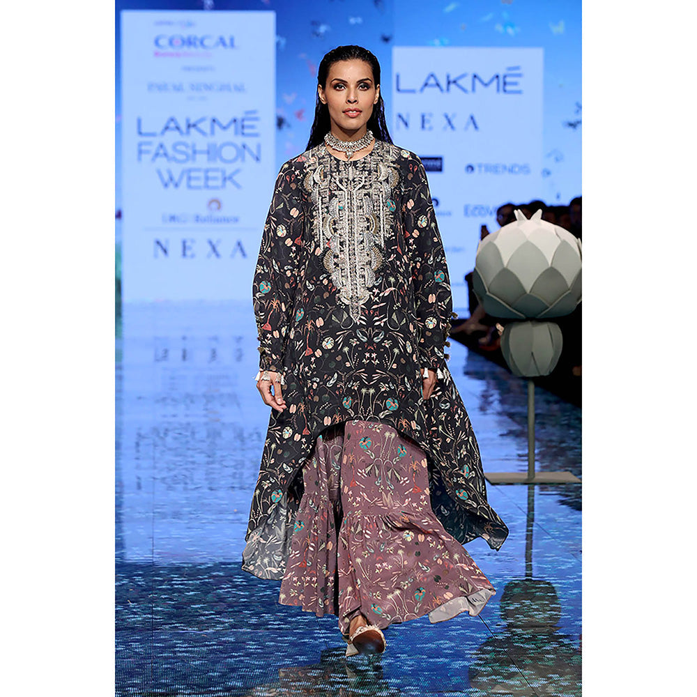 Payal Singhal Blue Printed Kurta with Sharara (Set of 2)