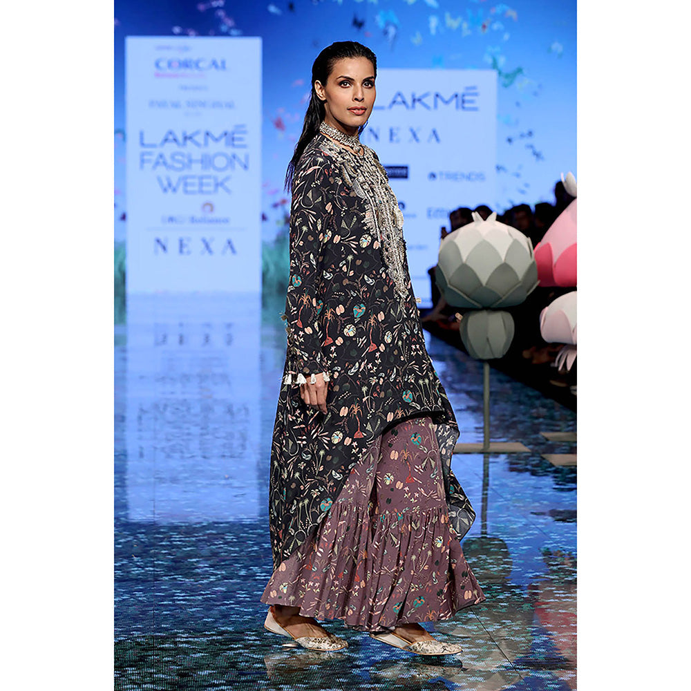 Payal Singhal Blue Printed Kurta with Sharara (Set of 2)