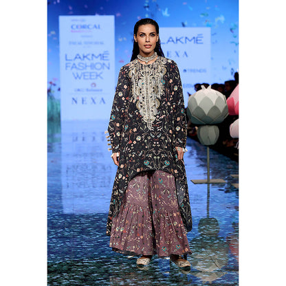 Payal Singhal Blue Printed Kurta with Sharara (Set of 2)