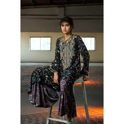 Payal Singhal Blue Printed Kurta with Sharara (Set of 2)