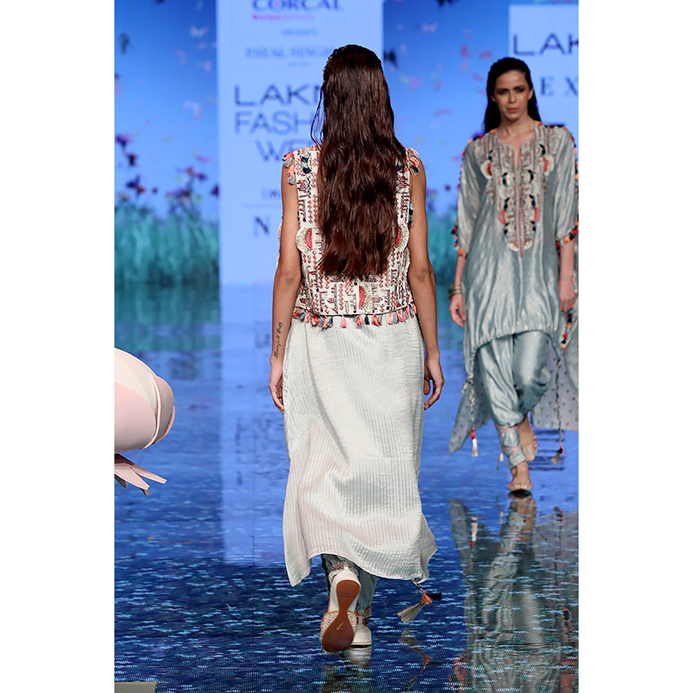 Payal Singhal White Jacket with Kurta and Pant (Set of 3)