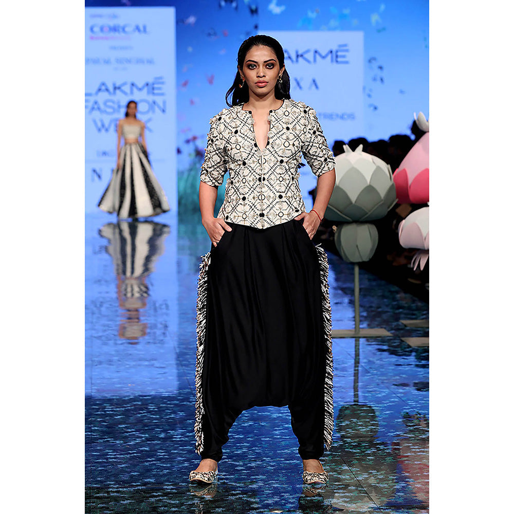 Payal Singhal White Jacket with Dhoti (Set of 2)