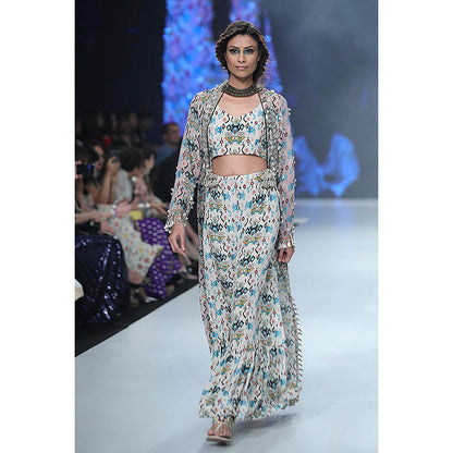 Payal Singhal Green Printed Jacket with Bustier and Sharara (Set of 3)