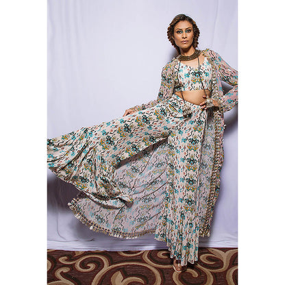 Payal Singhal Green Printed Jacket with Bustier and Sharara (Set of 3)