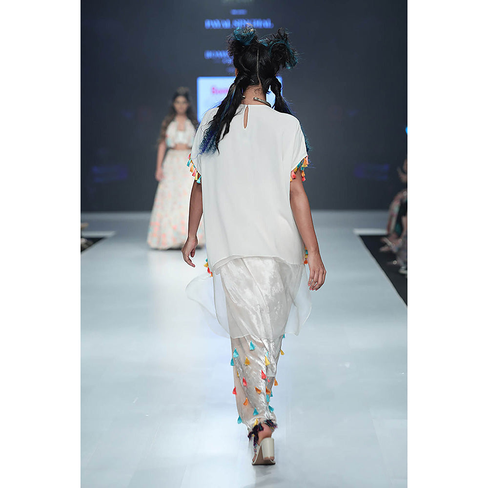 Payal Singhal Kiya Chalk White Kaftan with Velvet Dhoti (Set of 2)