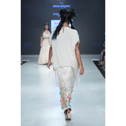 Payal Singhal Kiya Chalk White Kaftan with Velvet Dhoti (Set of 2)