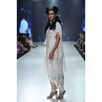 Payal Singhal Kiya Chalk White Kaftan with Velvet Dhoti (Set of 2)