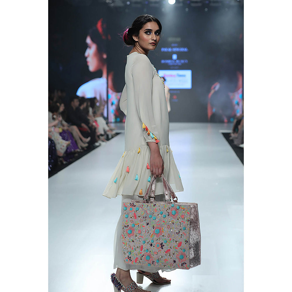 Payal Singhal White Georgette Frill Kurta with Palazzo (Set of 2)