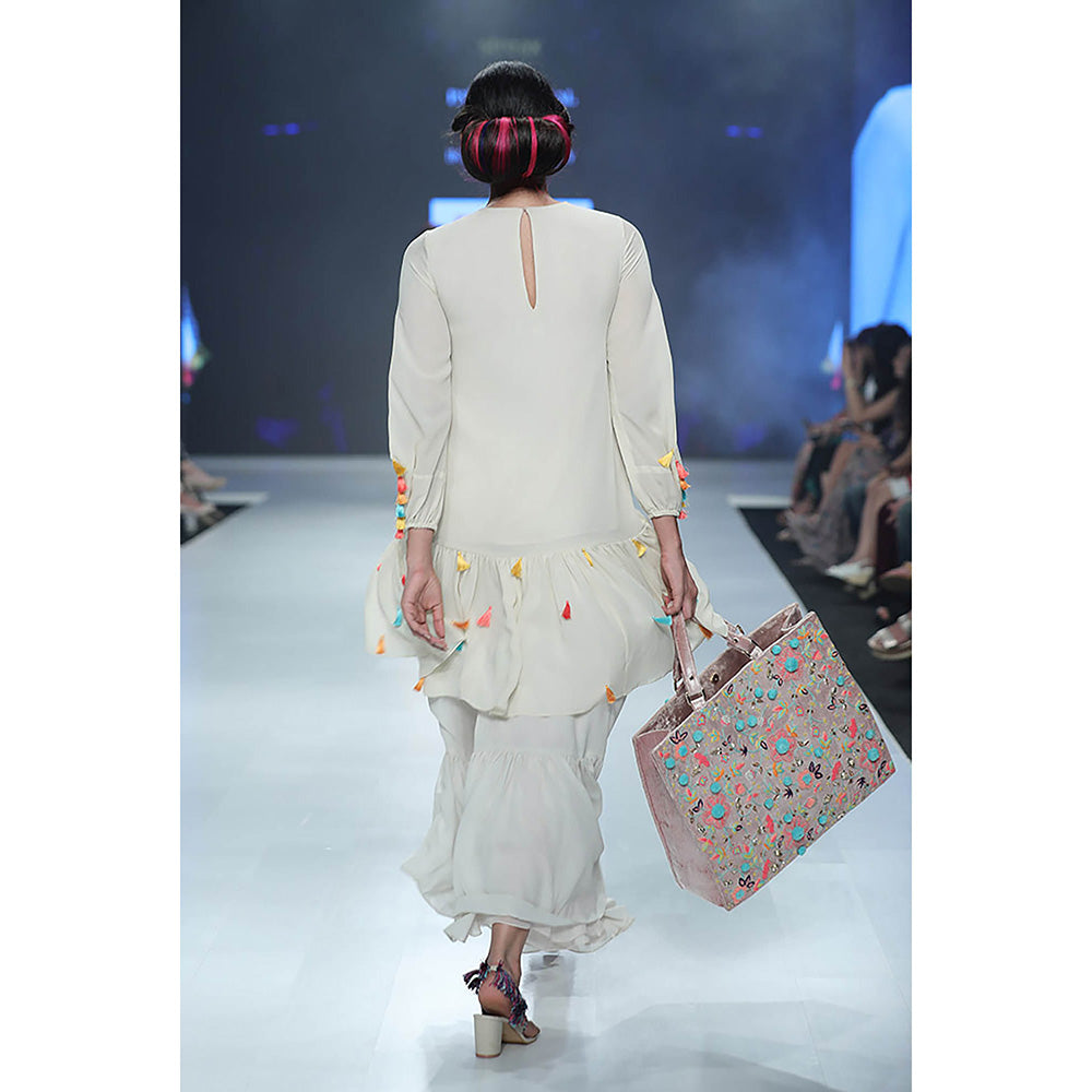 Payal Singhal White Georgette Frill Kurta with Palazzo (Set of 2)