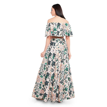 Payal Singhal White Printed Ruffle Top with Lehenga (Set of 2)