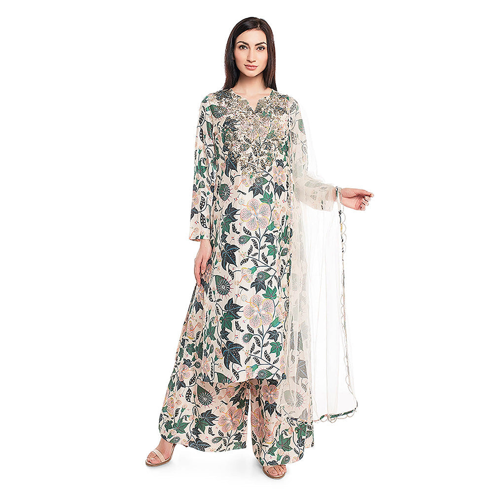 Payal Singhal White Printed Kurta with Palazzo and Dupatta (Set of 3)