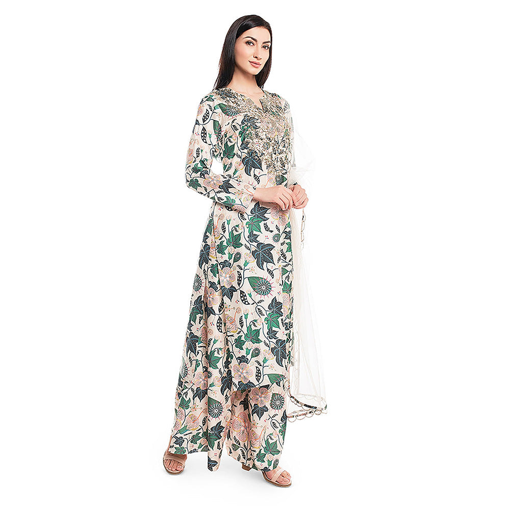 Payal Singhal White Printed Kurta with Palazzo and Dupatta (Set of 3)