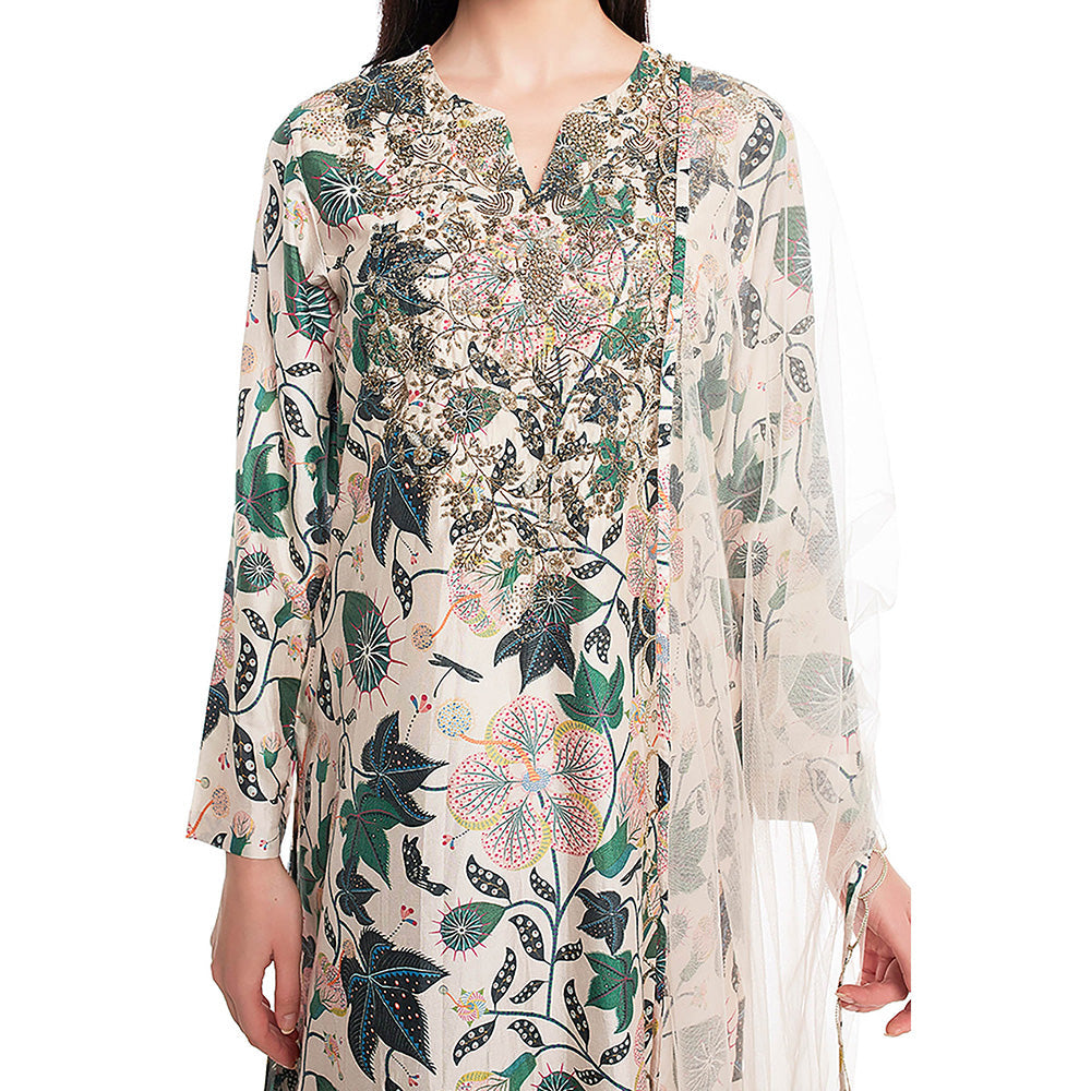 Payal Singhal White Printed Kurta with Palazzo and Dupatta (Set of 3)