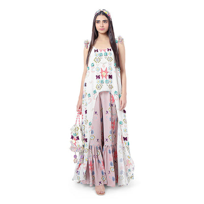 Payal Singhal White Printed High-Low Kurta with Palazzo (Set of 2)