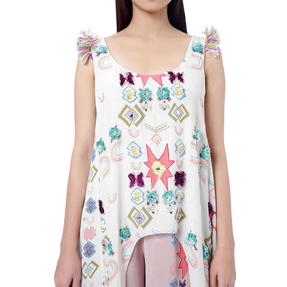 Payal Singhal White Printed High-Low Kurta with Palazzo (Set of 2)