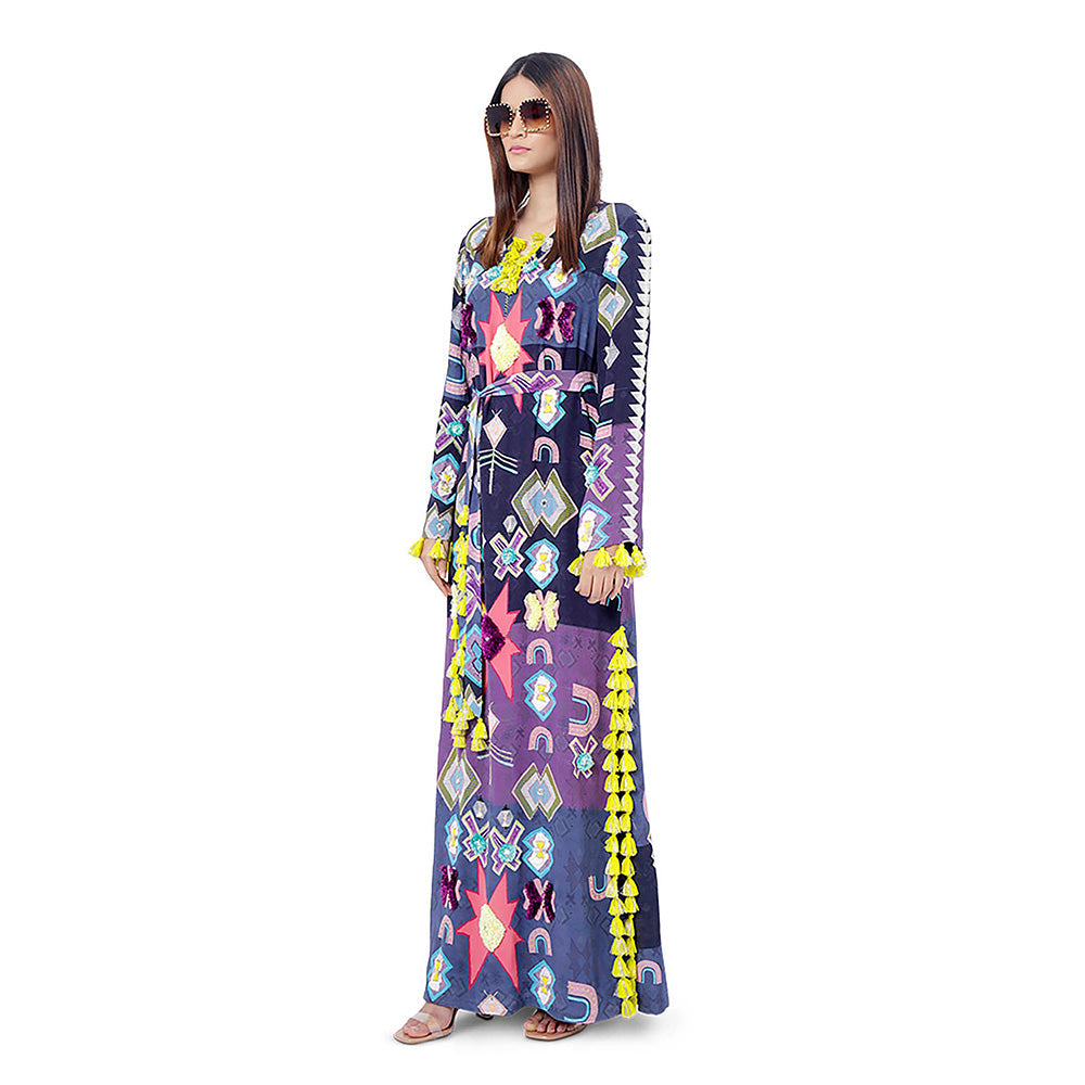 Payal Singhal Purple Printed High-Slit Kaftan Dress