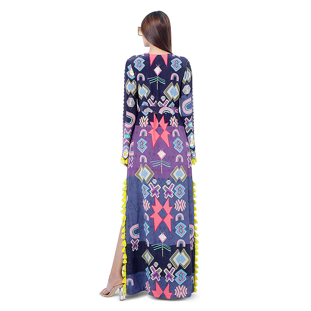Payal Singhal Purple Printed High-Slit Kaftan Dress