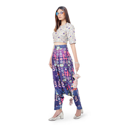 Payal Singhal Purple Blue Embroidered Crop Top with Dhoti (Set of 2)