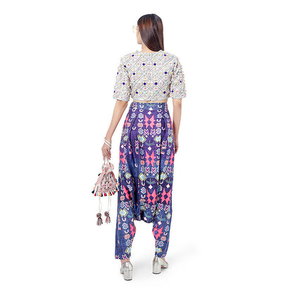 Payal Singhal Purple Blue Embroidered Crop Top with Dhoti (Set of 2)