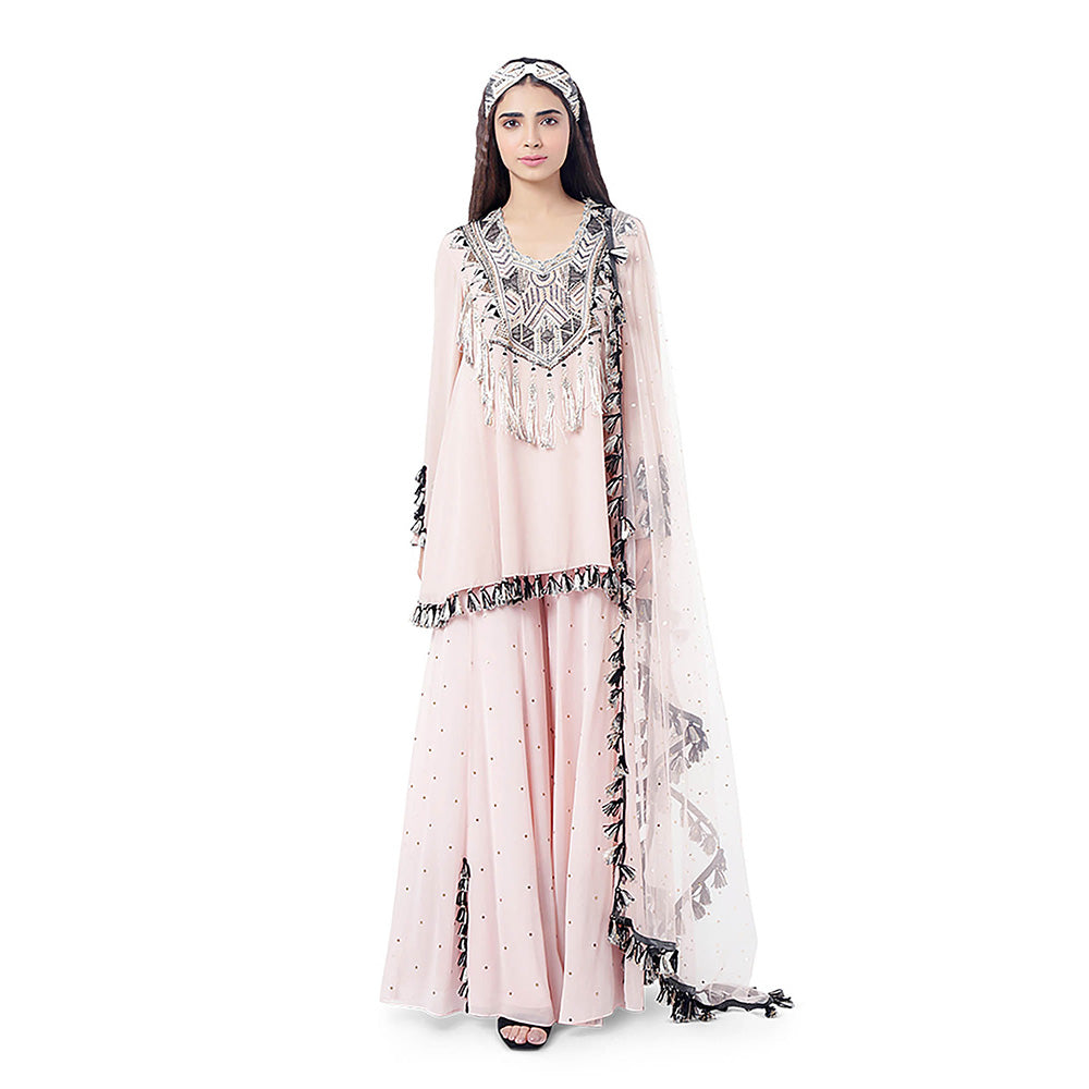 Payal Singhal Rose Pink Embroidered Kurta with Sharara and Dupatta (Set of 3)