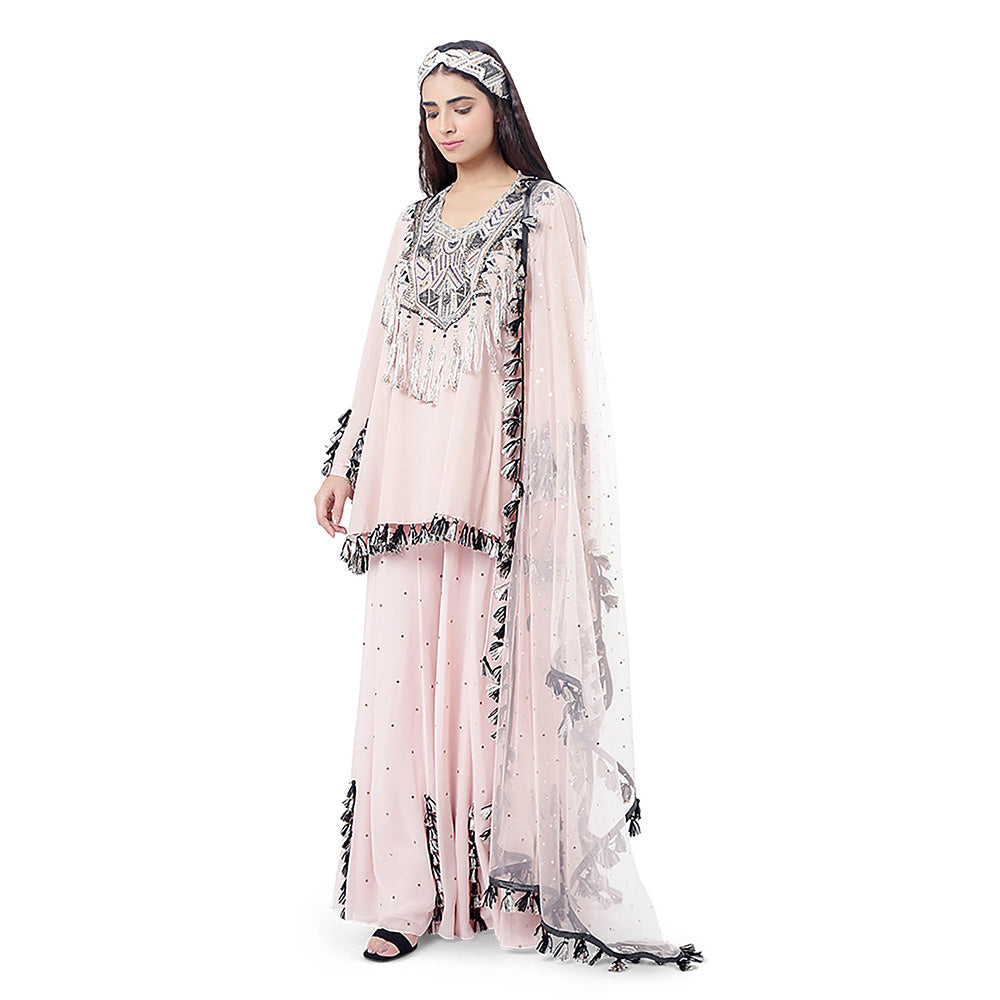 Payal Singhal Rose Pink Embroidered Kurta with Sharara and Dupatta (Set of 3)