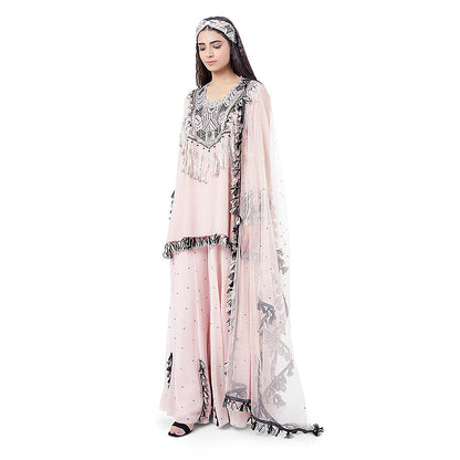 Payal Singhal Rose Pink Embroidered Kurta with Sharara and Dupatta (Set of 3)