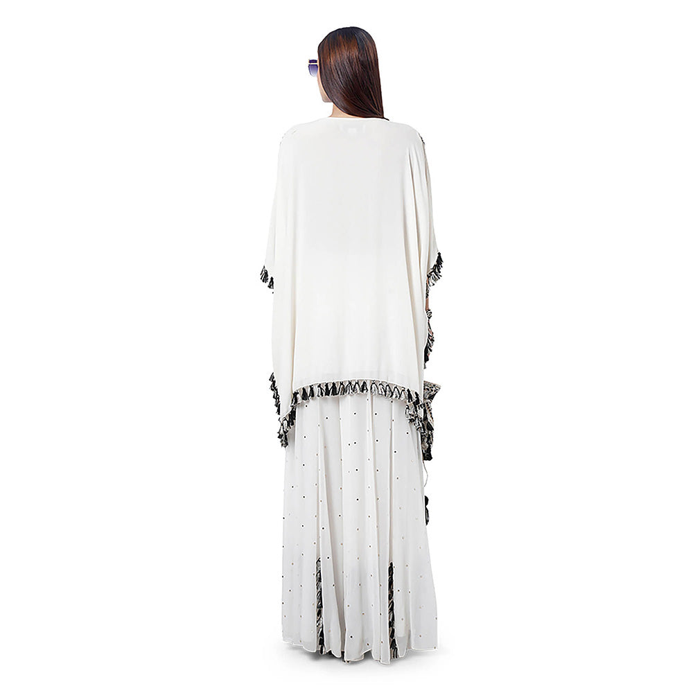 Payal Singhal Amaya Chalk White Embroidered Short Kaftan with Sharara (Set of 2)