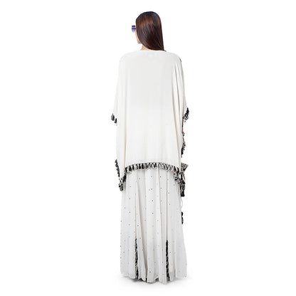 Payal Singhal Amaya Chalk White Embroidered Short Kaftan with Sharara (Set of 2)