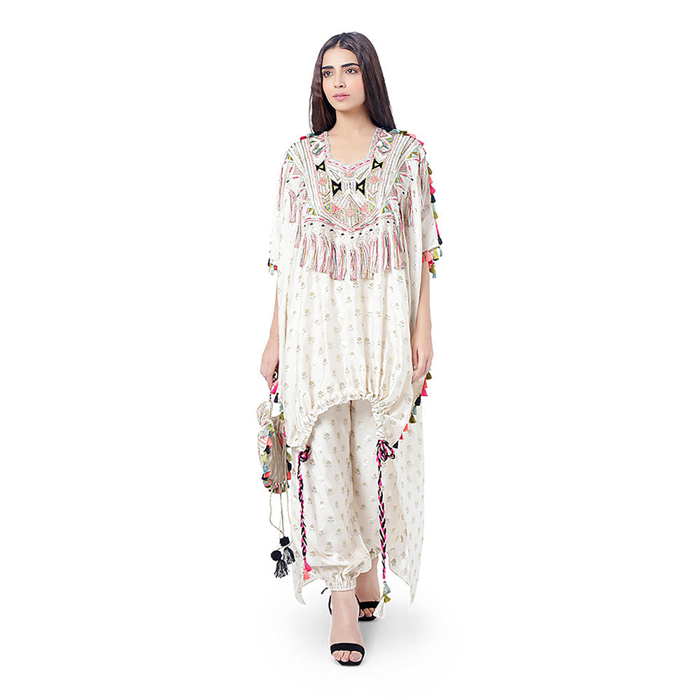 Payal Singhal Duha White Embroidered Kaftan with Pant (Set of 2)