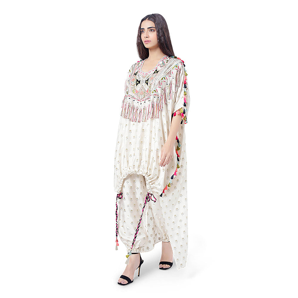 Payal Singhal Duha White Embroidered Kaftan with Pant (Set of 2)