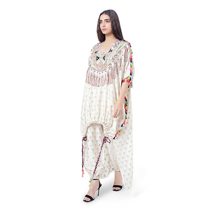 Payal Singhal Duha White Embroidered Kaftan with Pant (Set of 2)