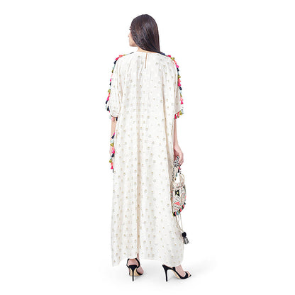 Payal Singhal Duha White Embroidered Kaftan with Pant (Set of 2)