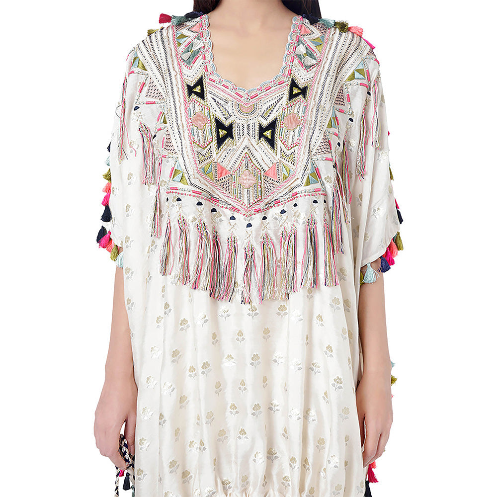 Payal Singhal Duha White Embroidered Kaftan with Pant (Set of 2)