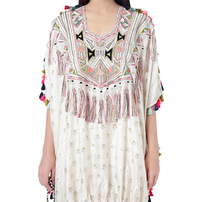 Payal Singhal Duha White Embroidered Kaftan with Pant (Set of 2)