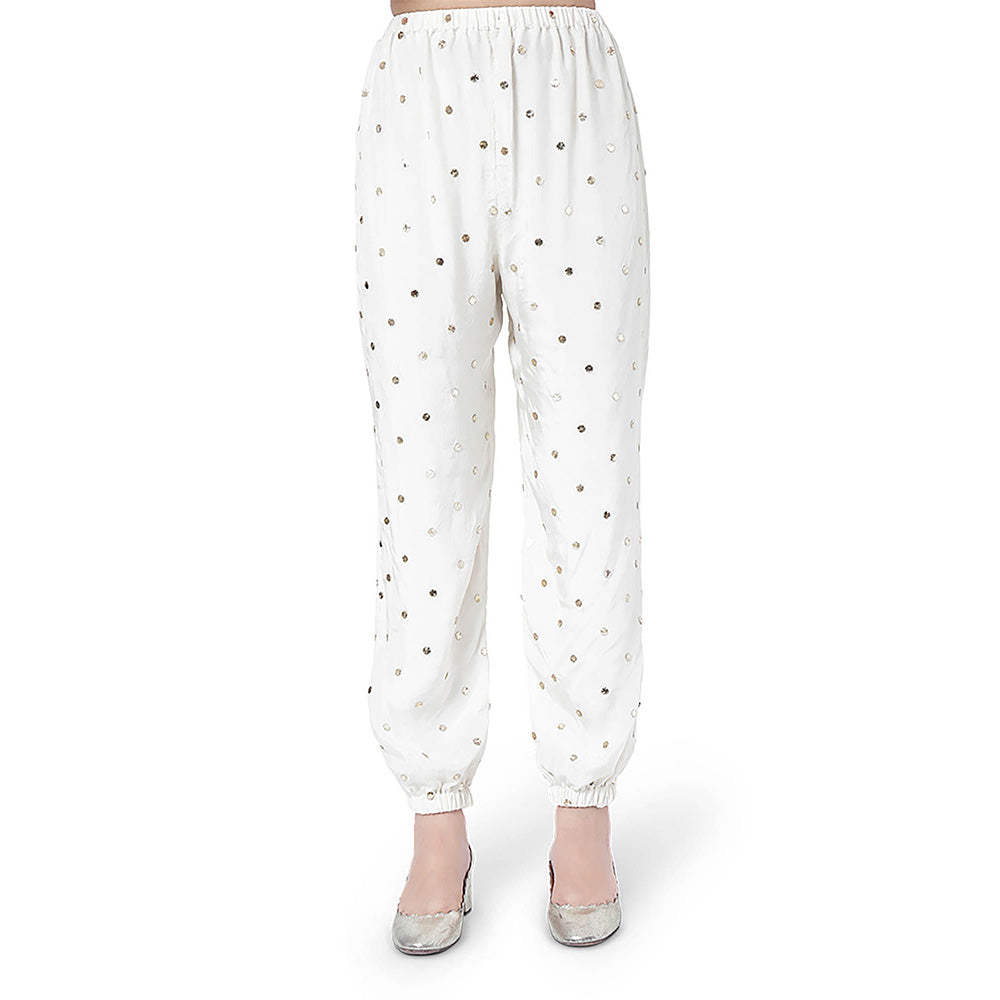 Payal Singhal White Embroidered High-Low Kaftan with Pant (Set of 2)