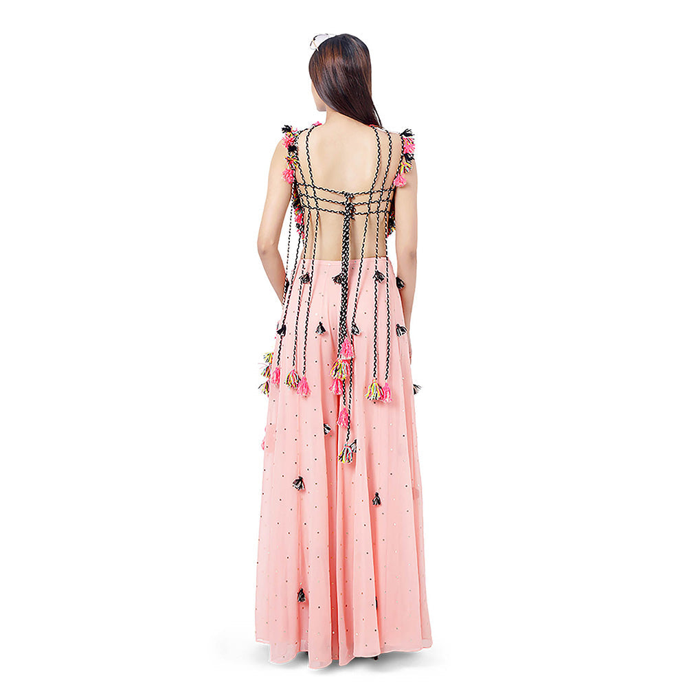 Payal Singhal Coral Embroidered Tie-Up Top with Sharara (Set of 2)