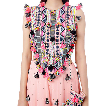 Payal Singhal Coral Embroidered Tie-Up Top with Sharara (Set of 2)