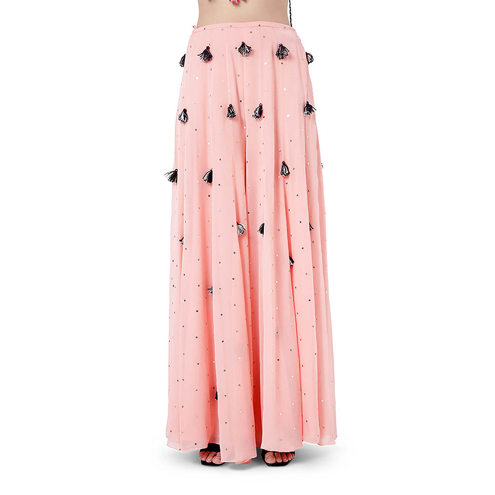 Payal Singhal Coral Embroidered Tie-Up Top with Sharara (Set of 2)