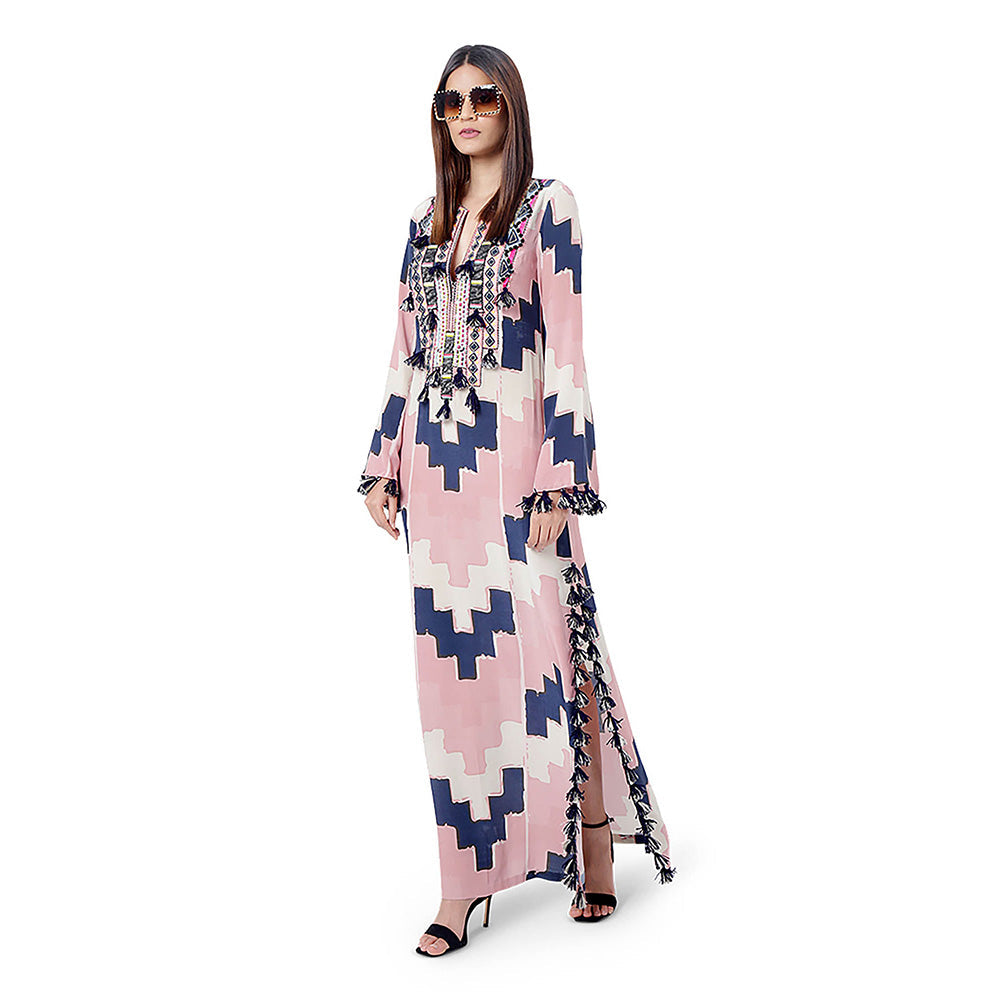 Payal Singhal Blush Pink Printed Crepe Embroidered Dress
