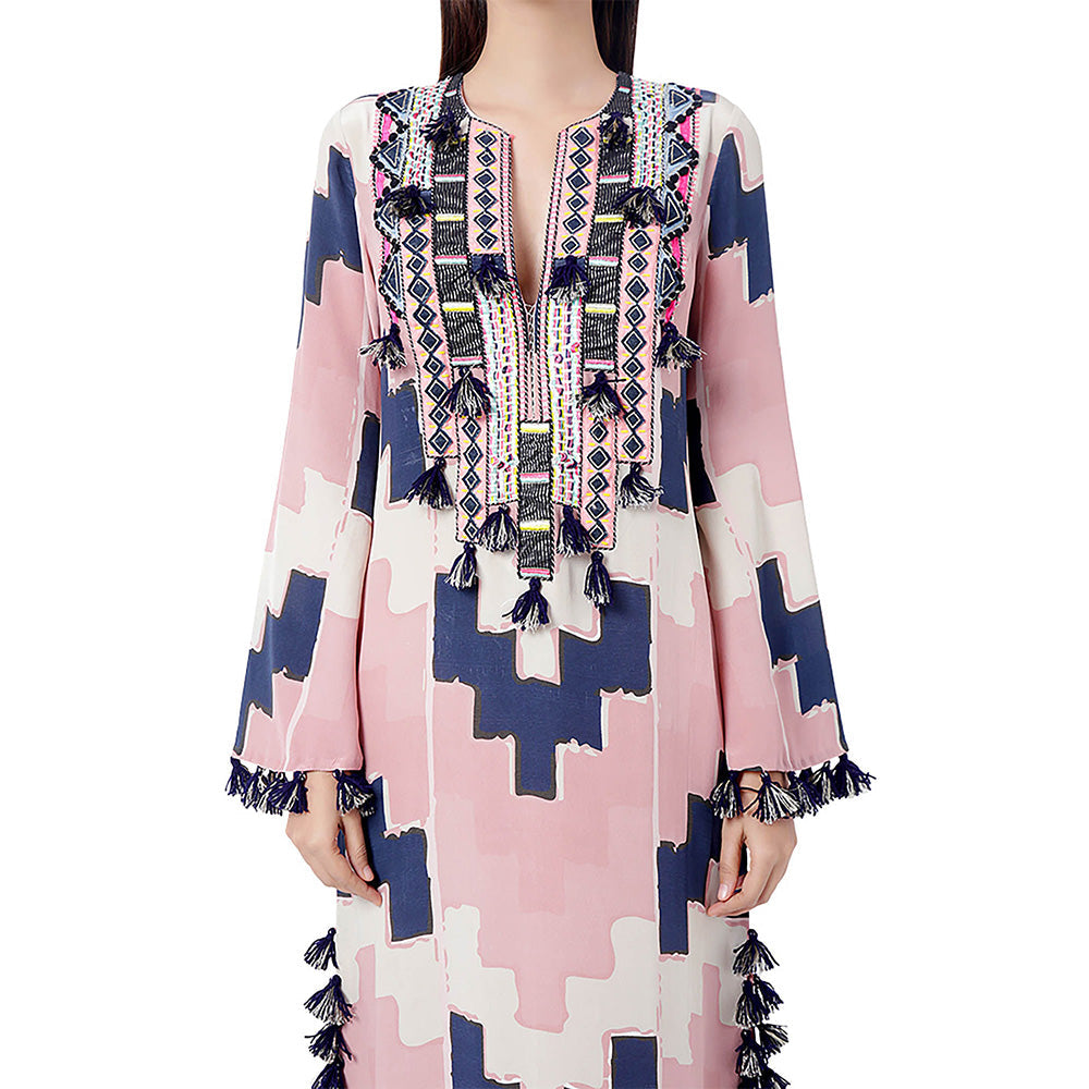 Payal Singhal Blush Pink Printed Crepe Embroidered Dress
