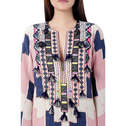 Payal Singhal Blush Pink Printed Crepe Embroidered Dress