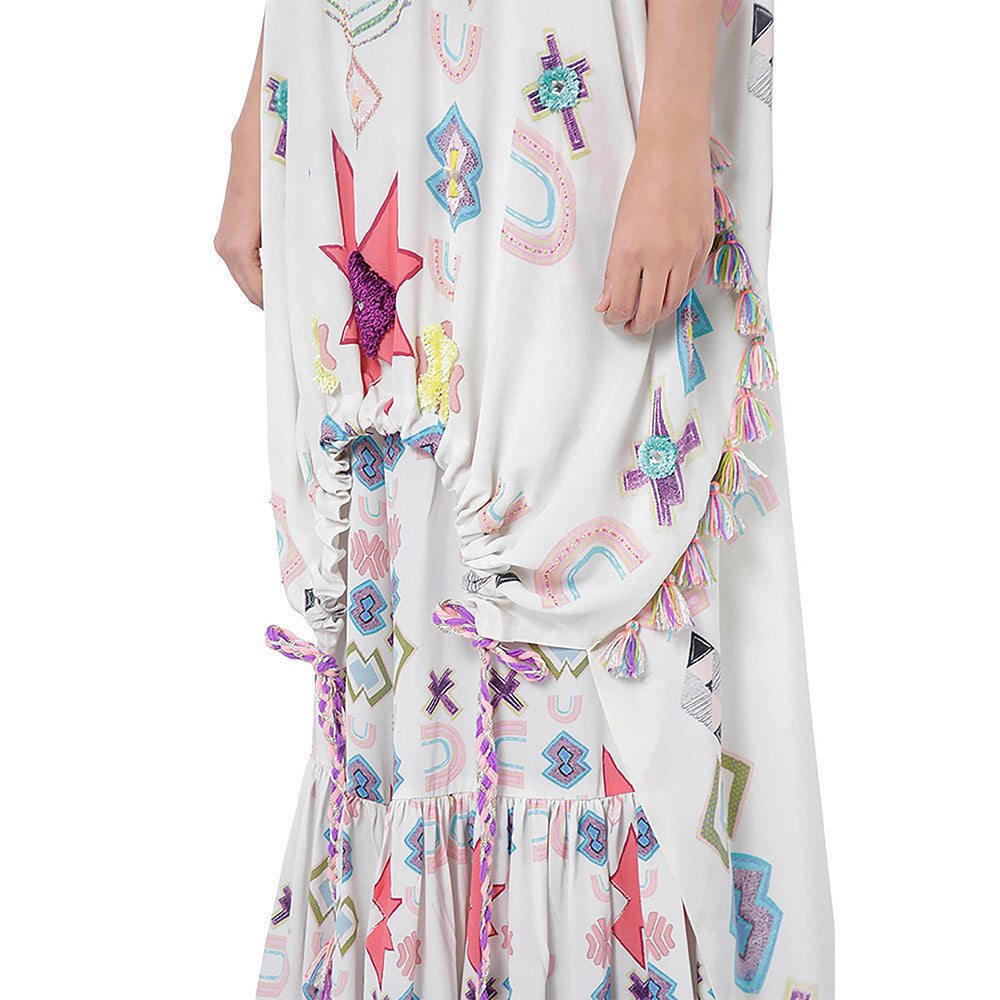 Payal Singhal White Printed Kaftan with Frill Palazzo (Set of 2)