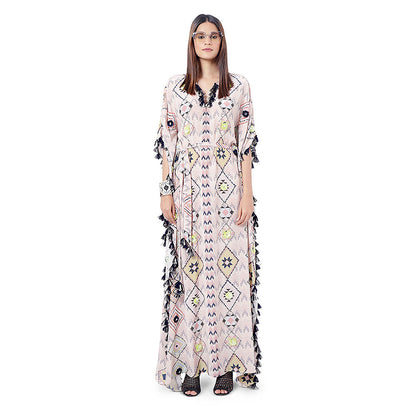 Payal Singhal Blush Pink Embroidered Kaftan Dress with Belt (Set of 2)