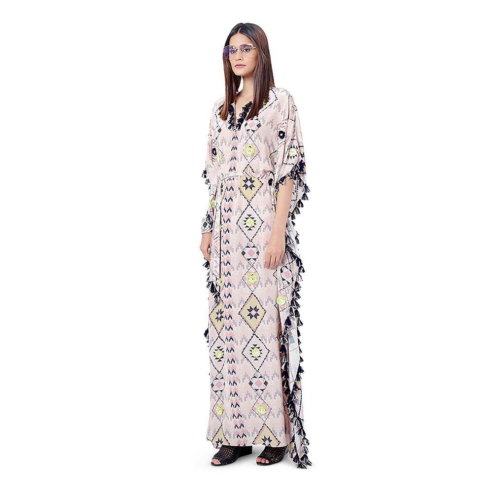 Payal Singhal Blush Pink Embroidered Kaftan Dress with Belt (Set of 2)
