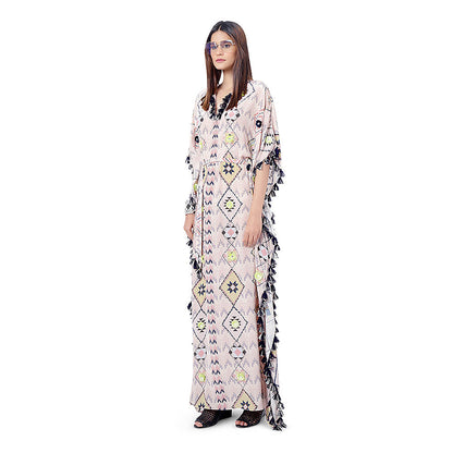 Payal Singhal Blush Pink Embroidered Kaftan Dress with Belt (Set of 2)
