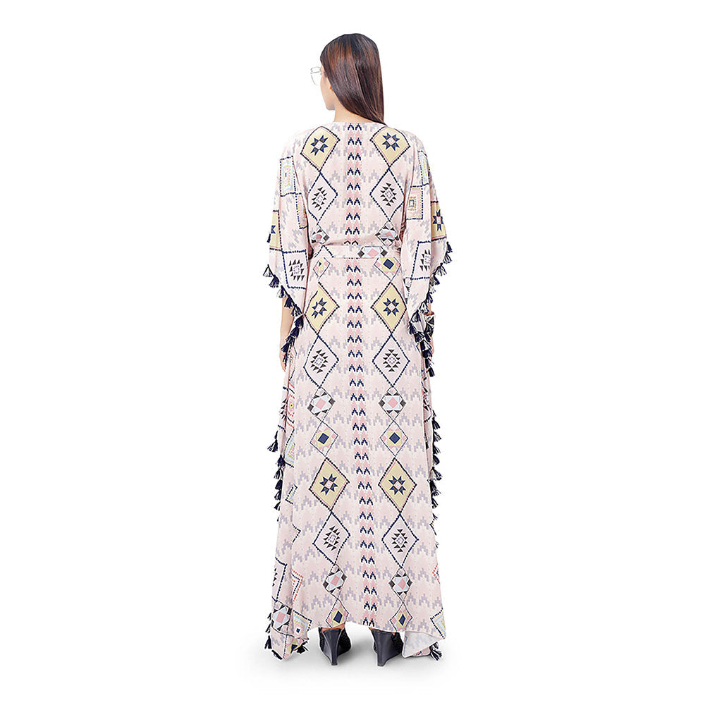 Payal Singhal Blush Pink Embroidered Kaftan Dress with Belt (Set of 2)
