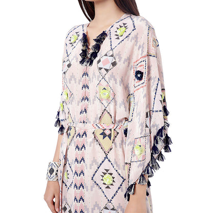 Payal Singhal Blush Pink Embroidered Kaftan Dress with Belt (Set of 2)